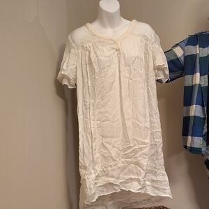 H&M Cream Babydoll Mini Dress with Puff Sleeves